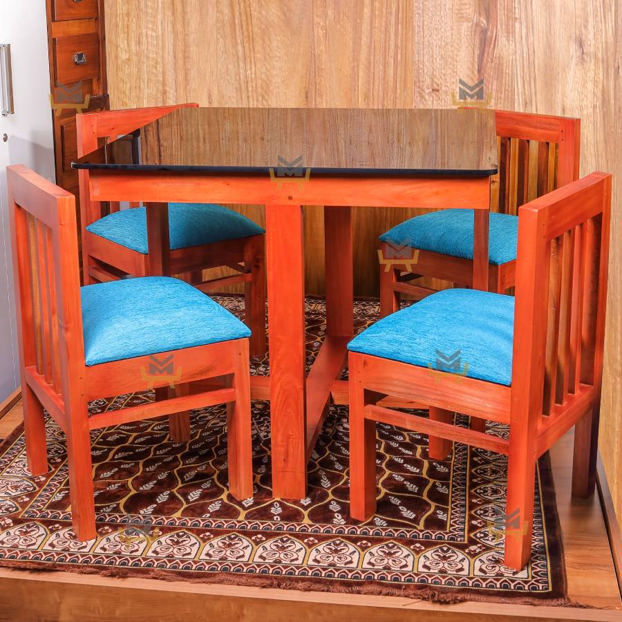 Kitchen Table in Mahogany Wood with 4 Chairs & Glass - Mayankot Furniture